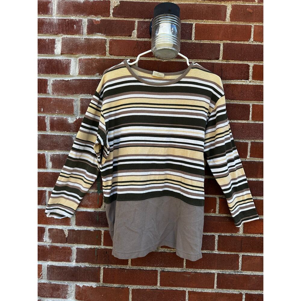 Bobbie Brooks Striped Long Sleeve Knit Top Brown Tan Green Vintage Style